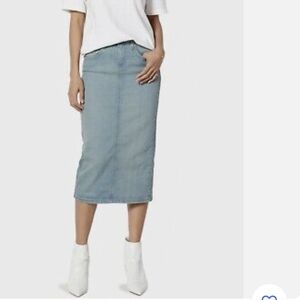 TheMogan Vintage Washed Mid Rise Back Slit Slim Pencil Midi Denim Skirt NWOT